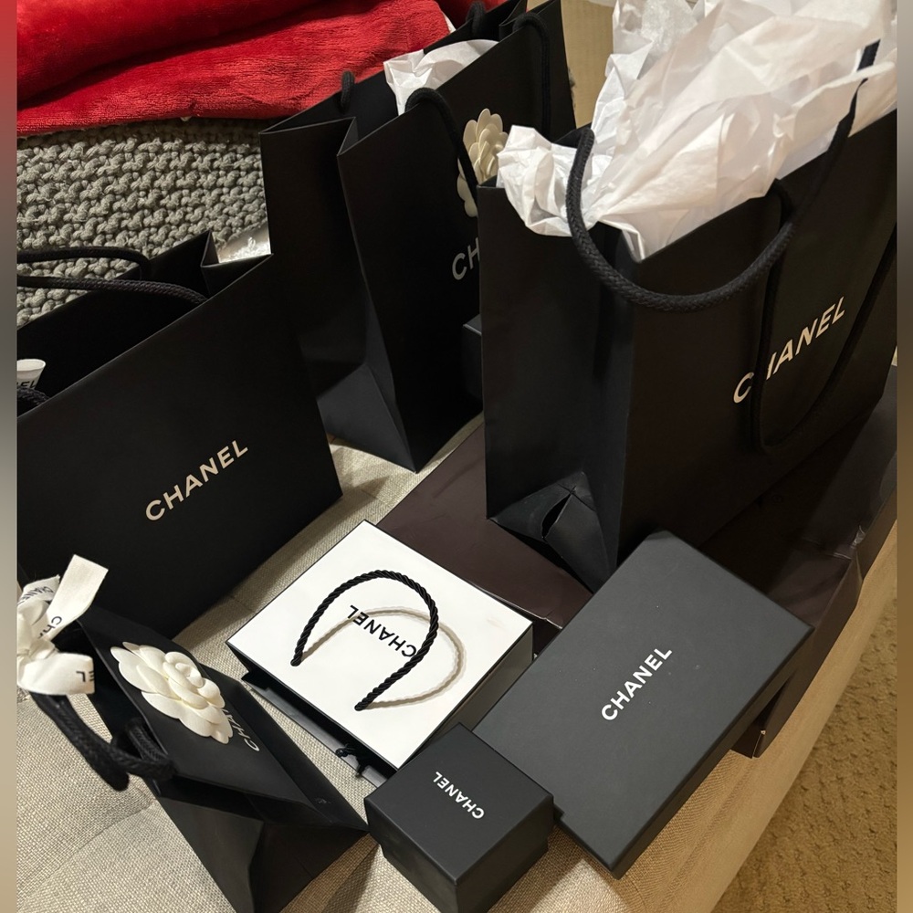Chanel, YSL, and Hermes boxes/bags